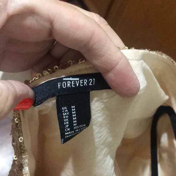 Gold Sequinned Forever 21 Bodycon Mini Dress Sz M - Picture 2 of 4